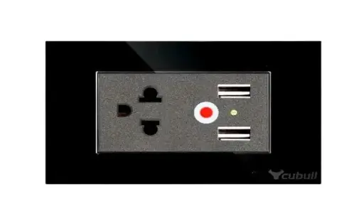 TOMACORRIENTE + 2 USB NEGRO ESPEJO EMPOTRADO CUBULL
